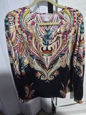 CHICOS WOMENS PAISLEY PATTERN BLOUSE SIZE 2 LONG SLEEVEE